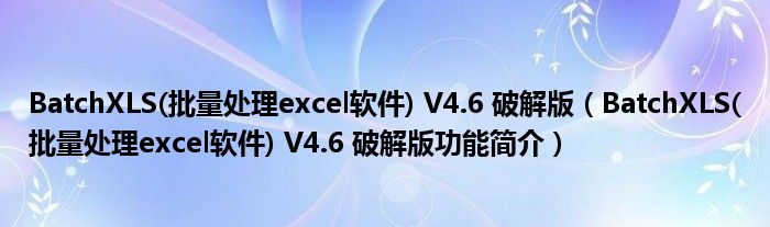BatchXLS(批量处理excel软件) V4.6 破解版（BatchXLS(批量处理excel软件) V4.6 破解版功能简介）-精研拍拍网
